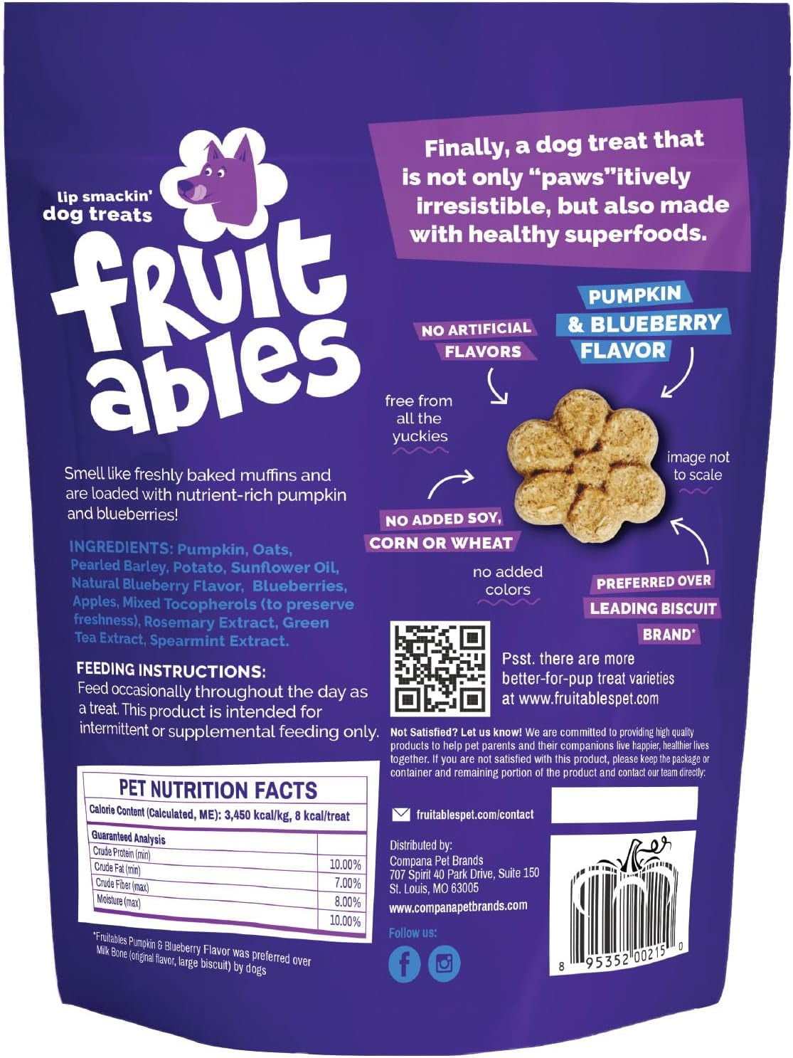 Baked Dog Treats, Low Calorie Treats, Pumpkin & Blueberry, 7Oz
