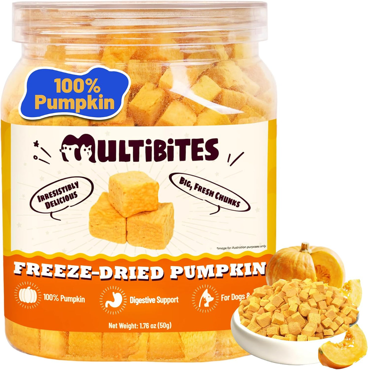 Freeze Dried Pumpkin Treats for Dogs, Single Ingredient, 1.76Oz