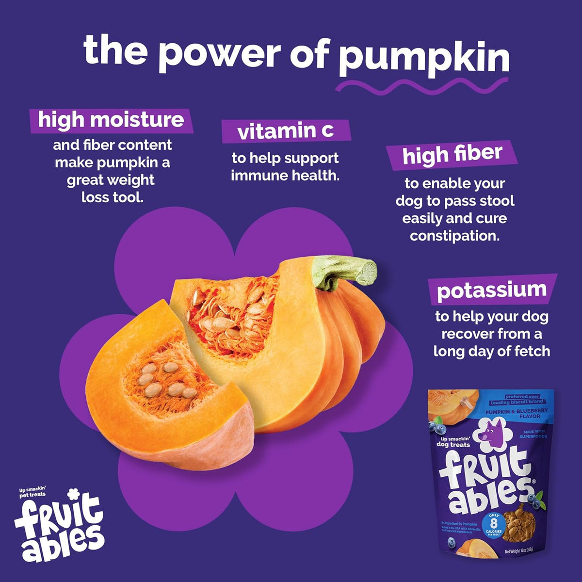 Baked Dog Treats, Low Calorie Treats, Pumpkin & Blueberry, 7Oz